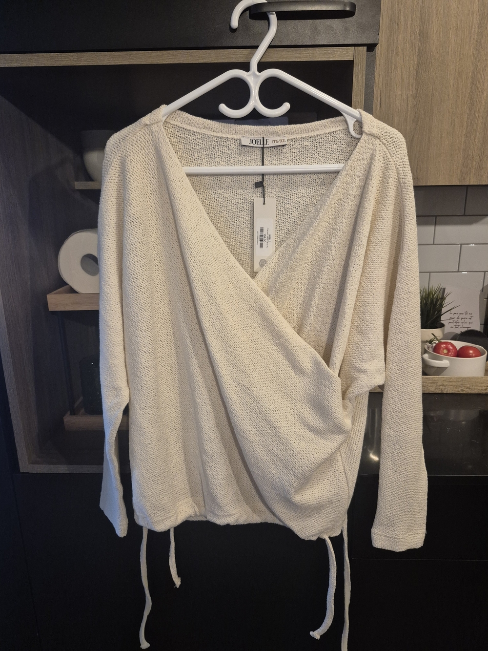 Joelle Cream Wrap-Front Knit Top
